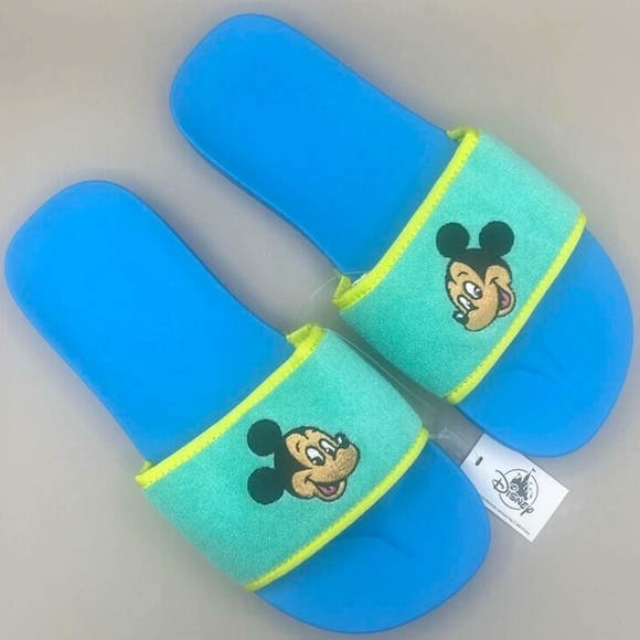 Disney MICKEY MOUSE Blue & Green Slip-On Slide Sandals Size Men’s 7, Women’s 9 - Picture 4 of 7